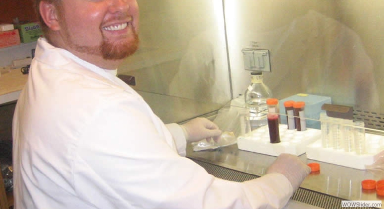 PhD Candidate Steve Smith works under the fumehood